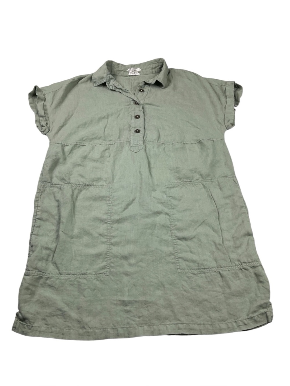 Nicole Miller Linen Popover Shirt Dress Sage Green Short Sleeve Breathable S